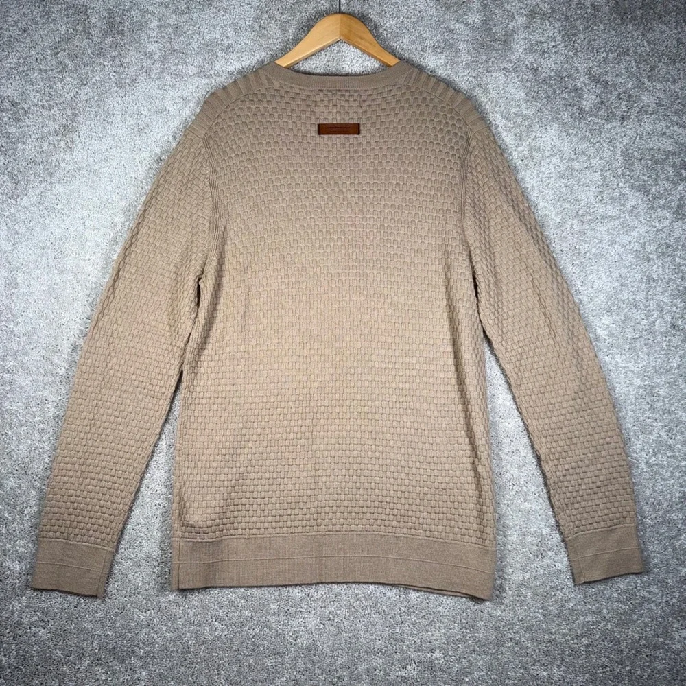 NWT Obermeyer Men's M Henley Knit Sweater Beige Textured Half Button Long Sleeve
